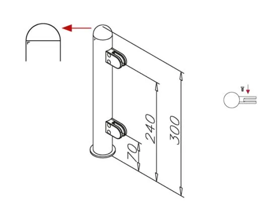 Hustenschutz Pfosten 20-160-25 links - Rohr � 25.4 mm - Edelstahl Design