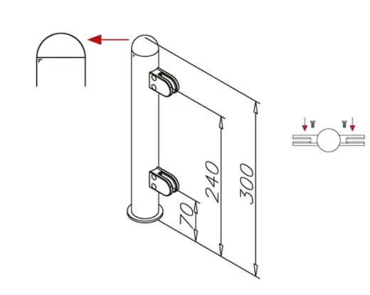 Hustenschutz Pfosten 20-160-25 mitte - Rohr  25.4 mm - Edelstahl Design