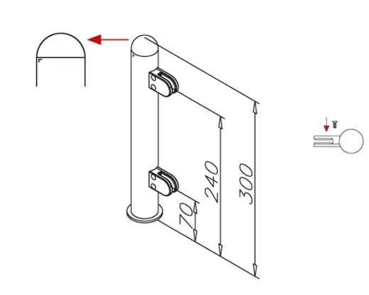 Hustenschutz Pfosten 20-160-38 rechts - Rohr  38.1 mm - Edelstahl Design