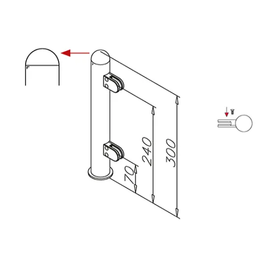 Hustenschutz Pfosten 20-160-25 rechts - Rohr  25.4 mm - Messing Design