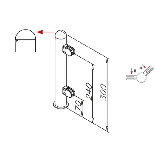 Hustenschutz Pfosten 20-160-25 -45� - Rohr � 25.4 mm - Messing Design