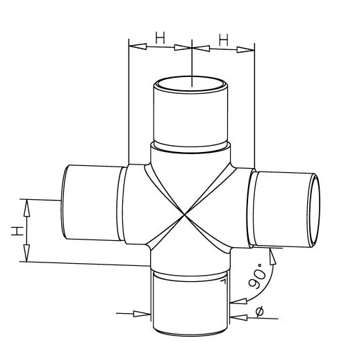 Edelstahl Design Rohr 25,4 mm Rohrverbinder Kreuz