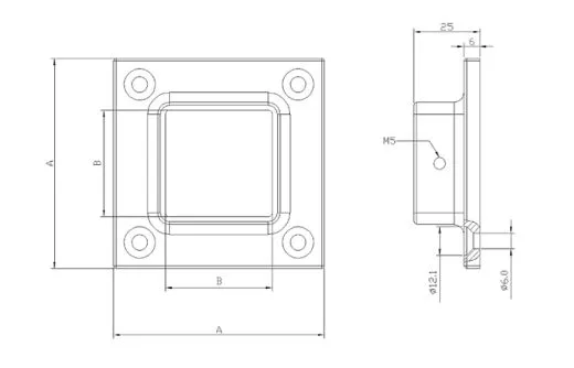 Edelstahl Vierkant 30x30 mm - Wand- und Bodenflansch