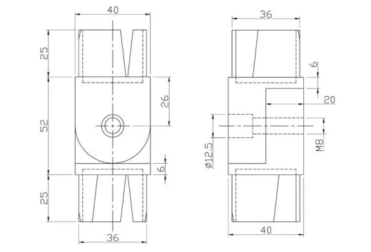 Edelstahl Rohrverbinder Vierkant 40x40 mm - variabel