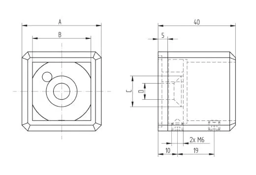 Edelstahl Adapter - Wandhalter für Vierkant 40x40 Edelstahl Adapter - Wandhalter für Vierkant 40x40