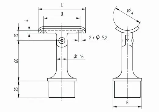 Edelstahl Rohrst�tze variabel f�r Edelstahlrohr 33,7 mm