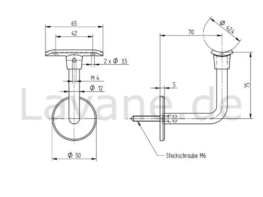 Edelstahl Handlaufsttze fr Rohr 42,4 mm Blindmontage