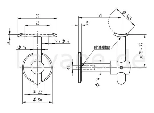 Edelstahl Handlauftrger fr Rohr 42,4 mm Hhen verstellbar