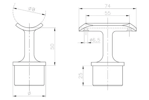 Edelstahl Rohrst�tze 90� kurz f�r Edelstahlrohr 42,4 mm