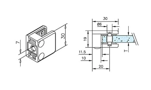 Anthrazit Design Glasklemme 23 Flachmontage Glas 4-8,76mm