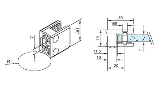 Anthrazit Design Glasklemme 23 Rohr-38,1 mm Glas 4-8,76 mm