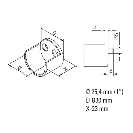 Wandflansch offen - Garderobenhalter Anthrazit Design Rohr 25.4 mm