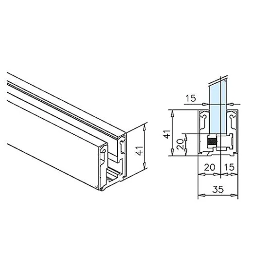 Alu Glasprofil 41x35x41mm - silber matt - Glasst�rke 15mm - Zuschnitt