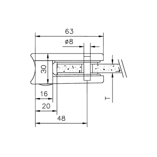Messing matt Design Glasklemme 22 - Rohr 38,1 mm - Glas 6-10mm