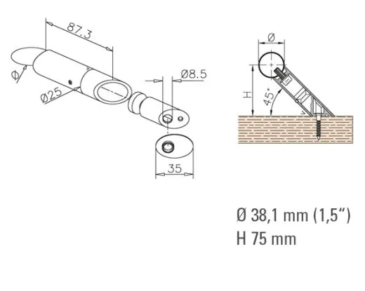 Chrom Design Abstandshalter schrg fr Rohr 38,1 mm
