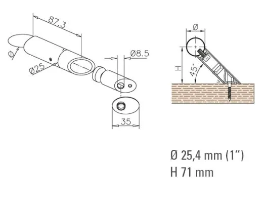 Chrom Design Abstandshalter schrg fr Rohr 25,4 mm