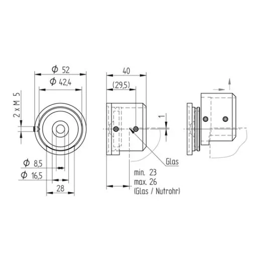 Edelstahl Wandadapter rechts fr Nutrohr  42,4 mm
