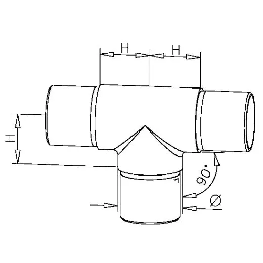 Messing Design Rohrverbinder T f�r Rohr 50,8 mm