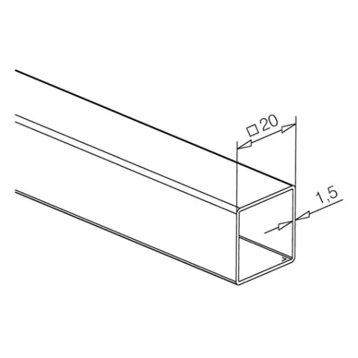 Chrom Design Vierkantrohr 20x20mm - ganze Lnge 100 cm