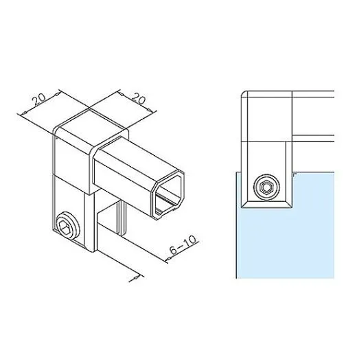 Messing matt Design 20x20 mm Dusch Stabi Set 90 1.000mm