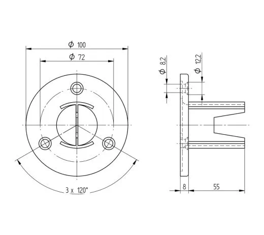 Edelstahl Bodenflansch fr Doppelnutrohr  48,3 mm