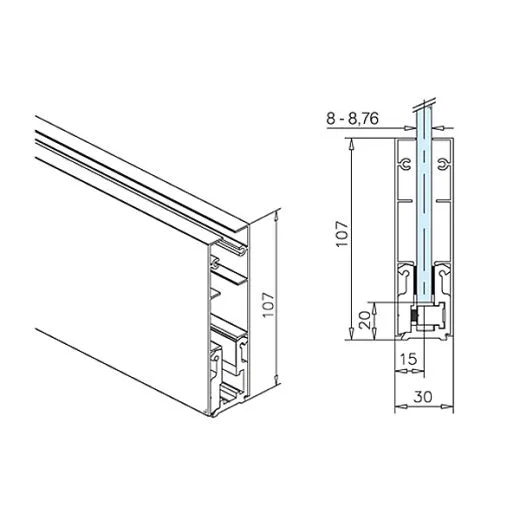 Alu Glasprofil 107x30x170mm - Glas 8-8,76mm - CNS Design - Zuschnitt