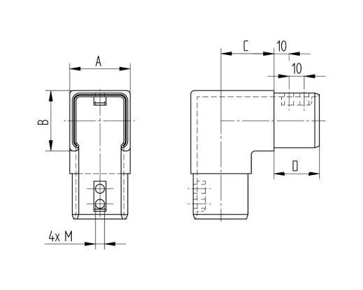 Nutrohr 20x20 mm Eckbogen 90 vertikal Edelstahl
