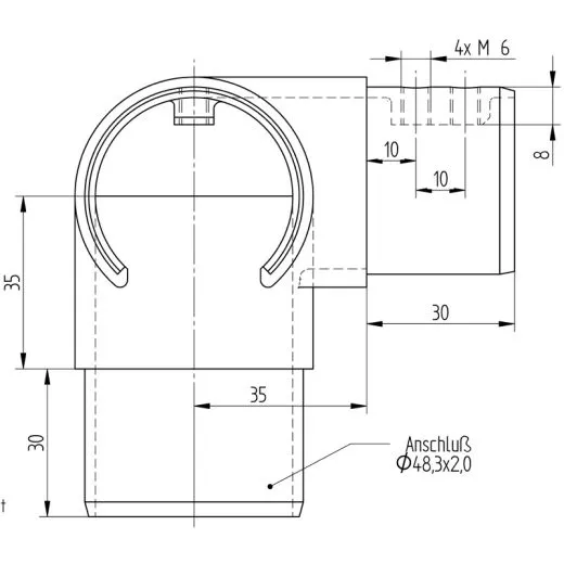 Edelstahl Eck Rohrverbinder 3x90� f�r Nutrohr � 48,3 mm