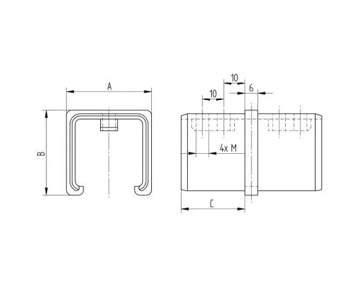 Nutrohr 30x30 mm Verbinder gerade Edelstahl