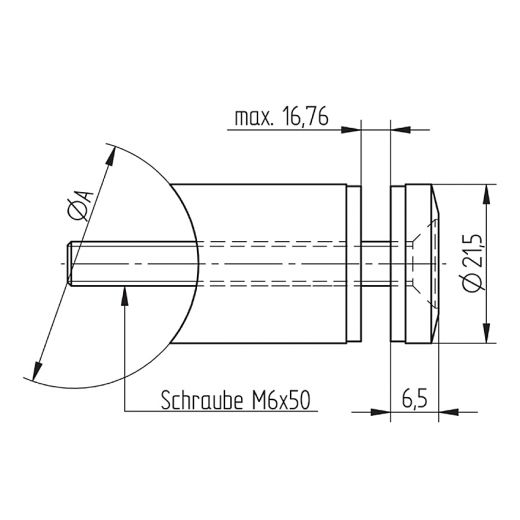 Glasbefestigungsadapter Edelstahl V4A Glas bis 16.76 mm Rohr 33.7 mm