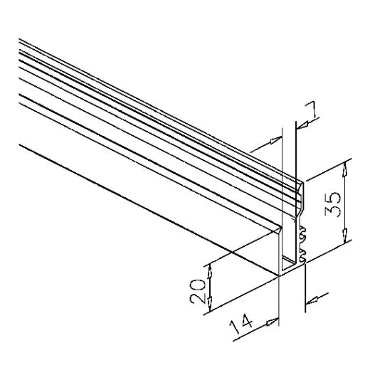 Spiegelschiene Aluminium 35x14mm - ganze Lnge 200 cm