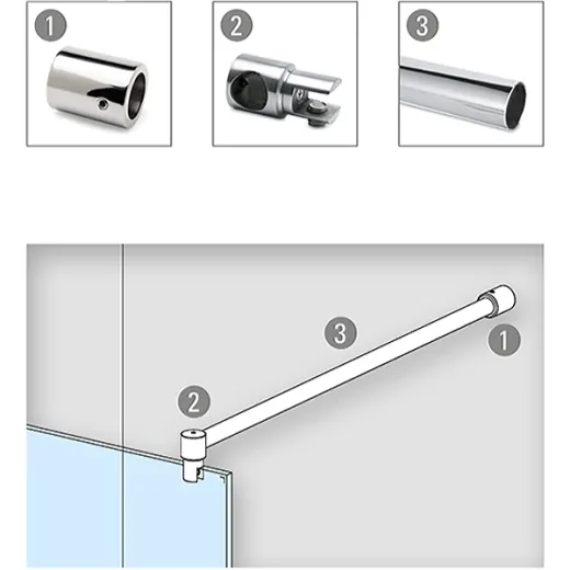 Chrom Design - �19mm - 1.250mm - Duschwand-Stabilisationsset 90�