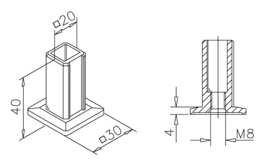 Edelstahl Vierkant 20x20 mm Rohrbefestigungshlse