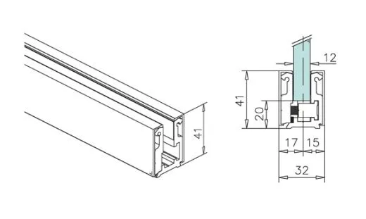 Alu Glasprofil 41x32x41mm - Anthrazit - Glas 12-12,76mm - Zuschnitt