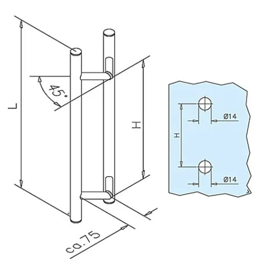 Edelstahl Trgriff beidseitig Modell 81200 - 38.1 mm - Grifflnge 1000 mm
