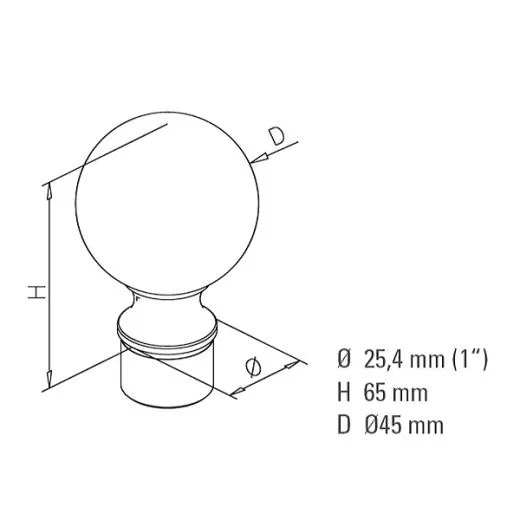 Messing matt Design Rohr 25.4 mm Endkugel