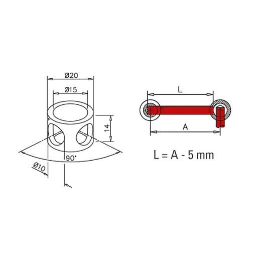 Messing matt Design MiniRail Adapter 90 Grad fr Stab 10mm
