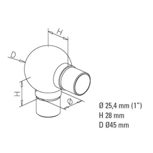 Messing matt Design Rohr 25,4 mm Kugelrohrverbinder 90
