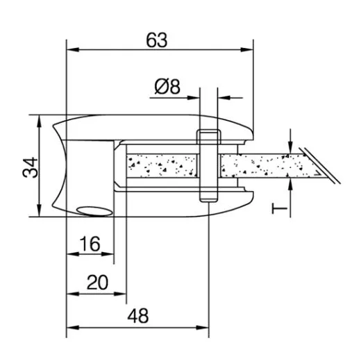 Chrom Design V2A Glasklemme 28 - Rohr 38,1 mm - Glas 6-12.76mm