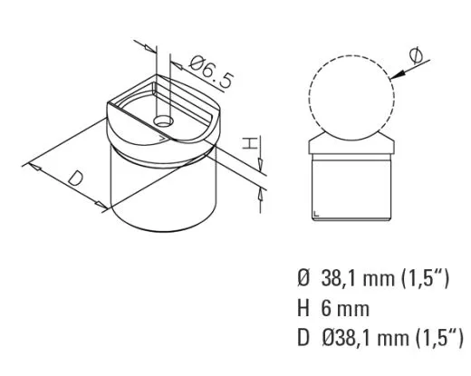 Anthrazit Design Rohradapter fr Rohr 38,1 mm -> 38,1 mm