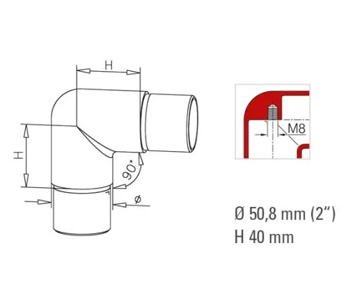 Edelstahl Design Rohr 50,8 mm Rohrwinkel 90�
