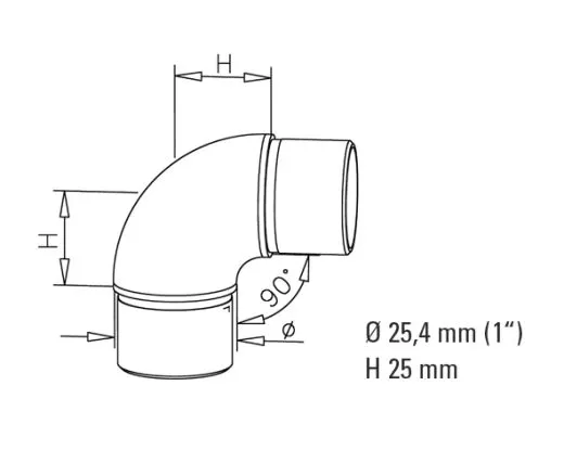 Edelstahl Design Rohr 25,4 mm Rohrbogen 90