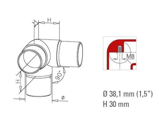 Edelstahl Design Rohr 38,1 mm Rohrverbinder 3x90