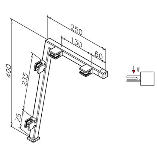 Hustenschutz Pfosten 20-122-20 rechts - Rohr 20x20 mm - Edelstahl Design