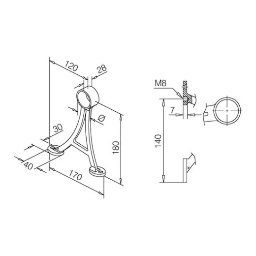 Edelstahl V2A Fu�laufhalter Rohr 38,1 mm 20-0103