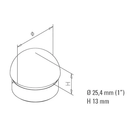 Messing matt Design Rohr 25,4 mm Endkappe halbrund