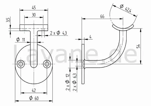 Edelstahl Handlaufsttze fr Rohr 42,4 mm Schraubmontage