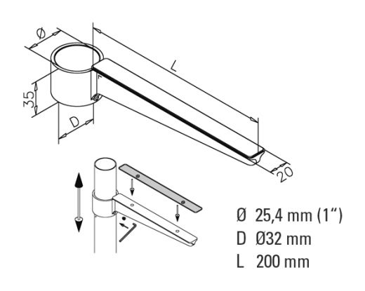 Anthrazit Design Glasbodentrger Lnge 200 mm fr Rohr  25.4 mm