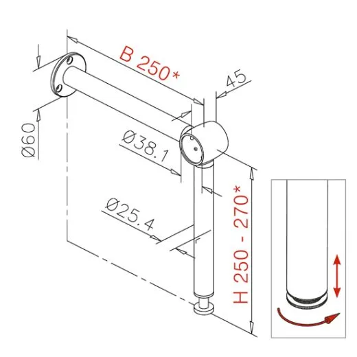 Messing Design Fusslaufst�tze Rohr 38,1 mm 20-2140