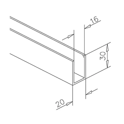 Alu U-Profil 30x20x30mm Edelstahl Design - ganze Lnge 200 cm